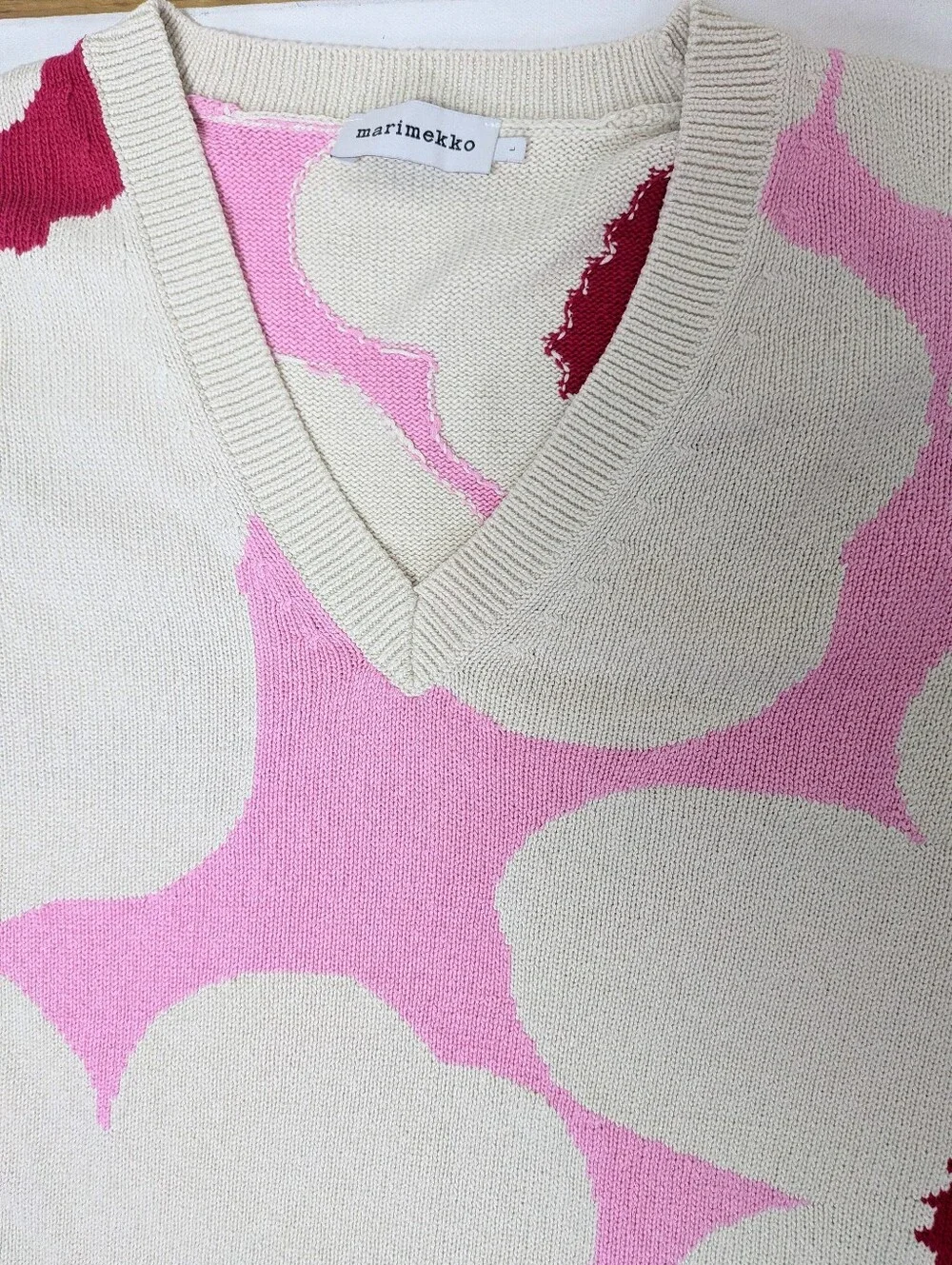 Marimekko Päivä Unikko Pullover Sweater, 100 % Cotton, Relaxed Fit Sz L/XL EUC